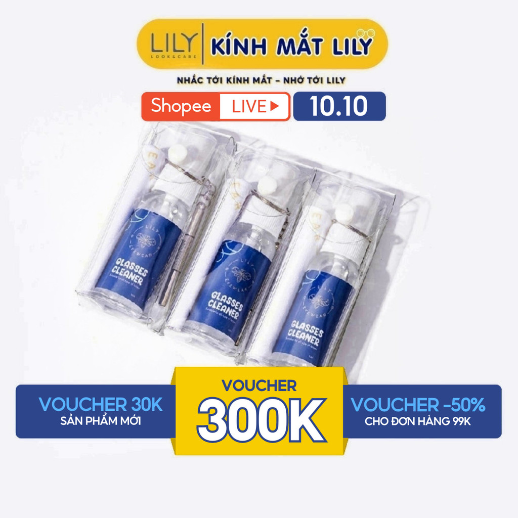 Set nước xịt rửa kính móc khóa khăn lau cao cấp Lily Eyewear