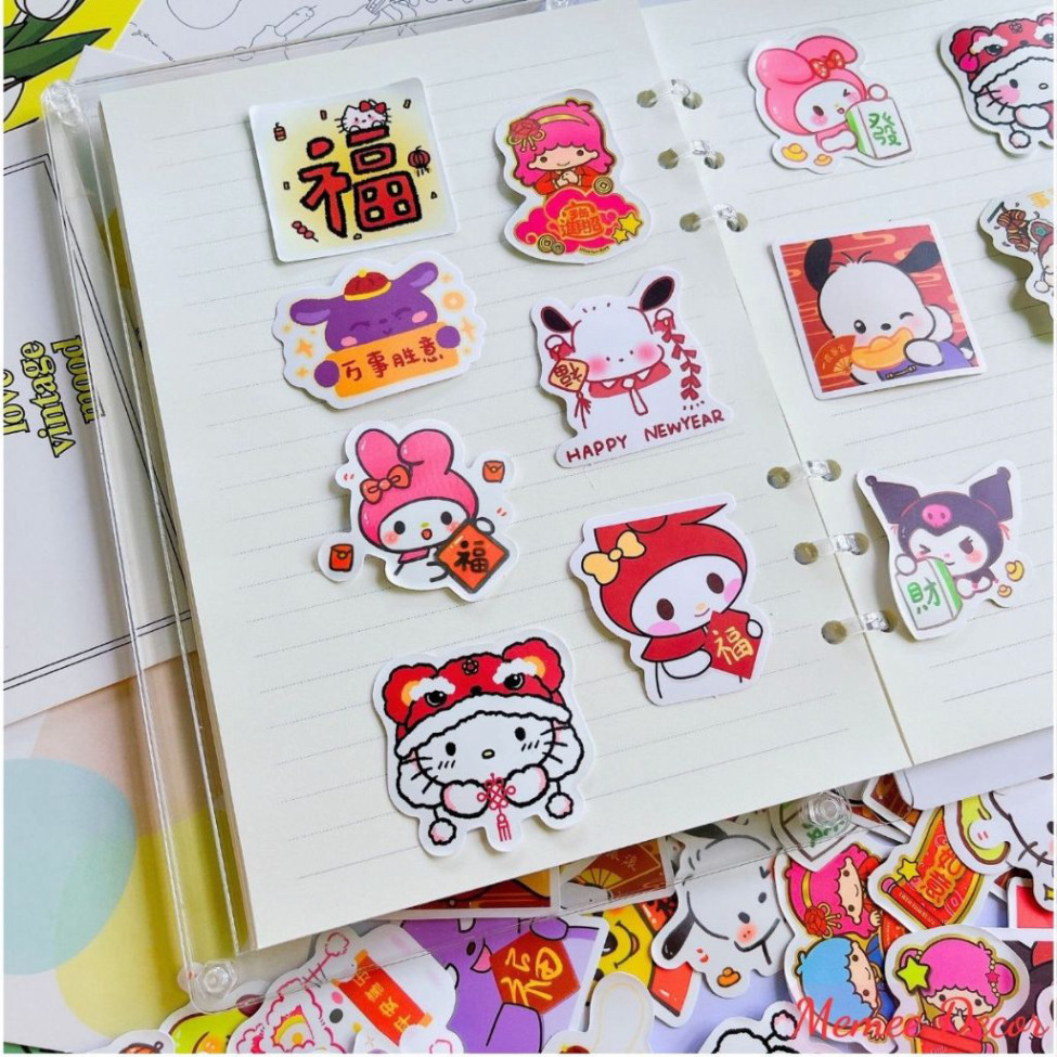 Combo 67 sticker sanrio cinnamon kuromi melody pochacco cute dùng trang trí Meme decor 097
