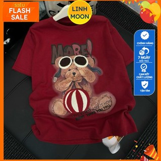 ÁO THUN IN GẤU ÔM BÓNG MÀU ĐỎ MẬN COTTON kèm ảnh thật