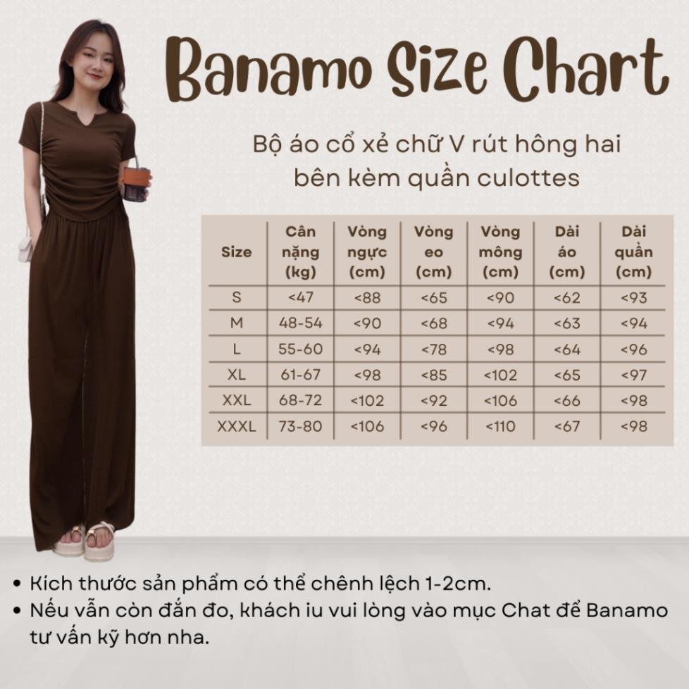 Set nữ BIGSIZE Banamo Fashion bộ áo cổ xẻ chữ V rút hông hai bên kèm quần culottes 1925