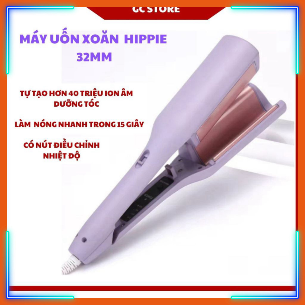 Máy Uốn Tóc Hippie 32mm Làm Tóc Xoăn Sóng Nước 5 Mức Nhiệt Chất Liệu Gốm Sứ Cao Cấp