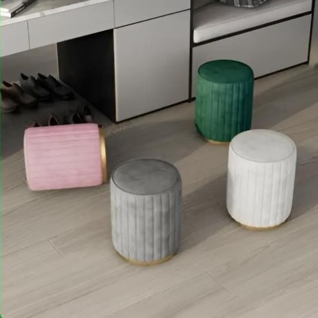 Ghế đôn sofa bọc nỉ nhung, đôn sofa tròn, ghế đôn bàn trang điểm decor chân sắt phun sơn tĩnh điện