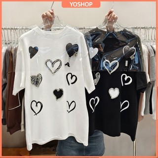 ⚡Ysp⚡Áo thun thời trang Áo thun ủi dáng rộng tình yêu tay ngắn ba chiều【Ready Stock】