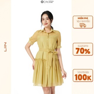 Đầm sơ mi nữ linbi chất vải tơ cao cấp hàng thiết kế trẻ trung mix kèm nơ eo mặc tôn dáng liin clothing D6571