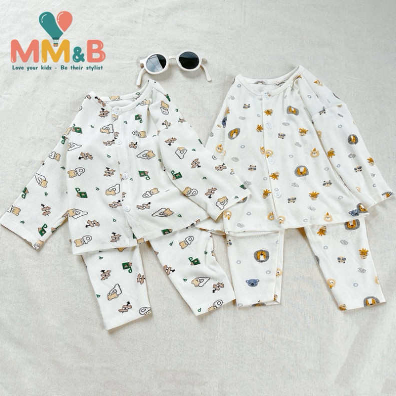 Combo 2 bộ thun tăm dài tay thu đông mềm mại cho bé trai và bé gái từ 8-18kg thiết kế mở cúc in xoả hình ngộ nghĩnh BG1