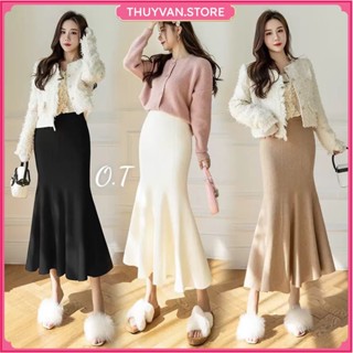(Có sẵn) Chân váy len đuôi cá dáng dài 80-85cm hàng QC l1 #8053