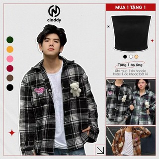 Áo Sơ Mi Flannel CINDDY BRAND Có Gấu Đính Kèm Nam Nữ - ASMG01