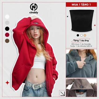  ÁO KHOÁC ZIP TRƠN NỈ BÔNG TAG SU MŨ CINDDY  CKS002  Top Hoodie Có Túi 