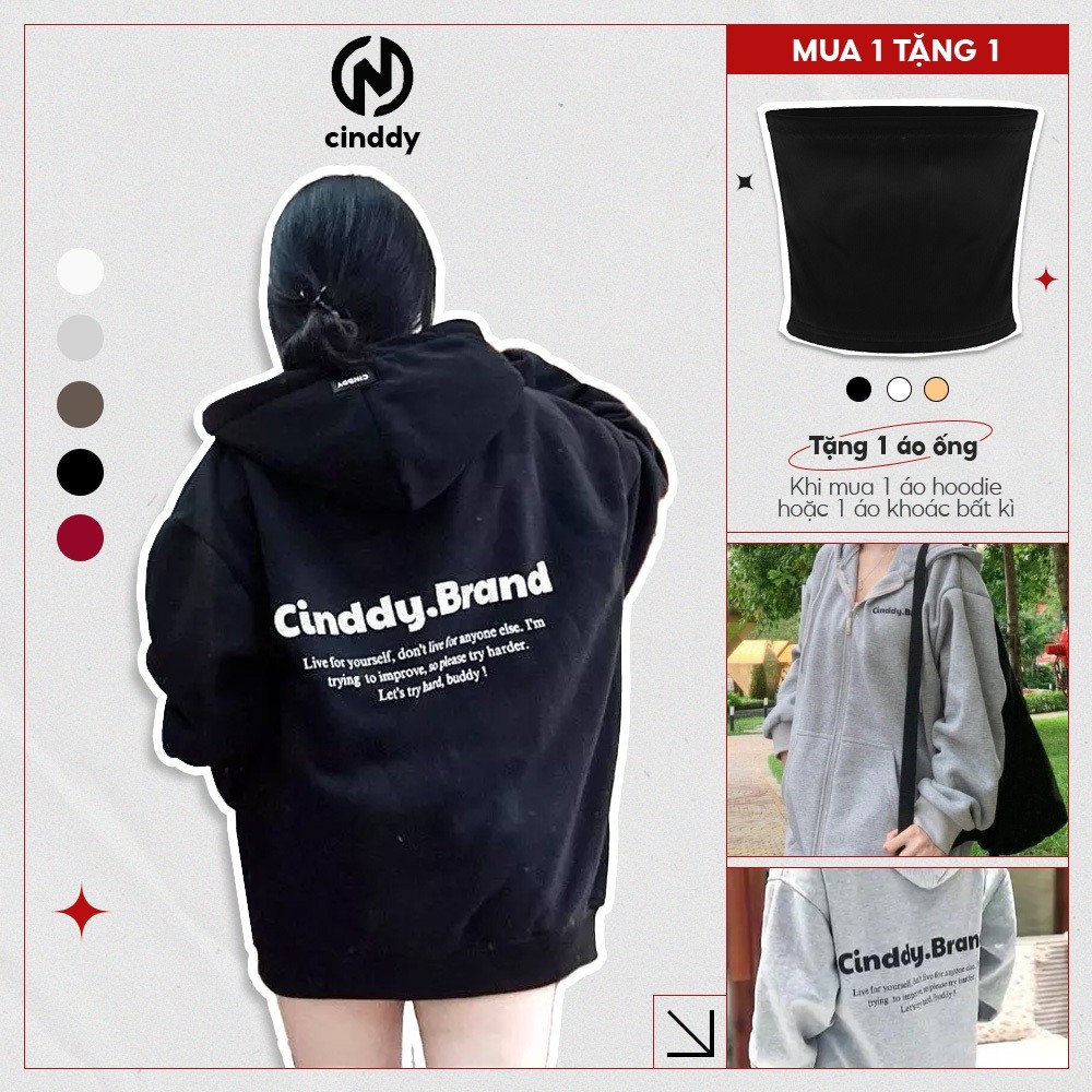 Áo Khoác Hoodie Zip In Chữ CINDDY BRAND Dòng Chữ Nam Nữ KI008