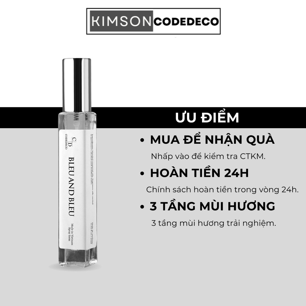 Tinh dầu nước hoa CODEDECO Bleu And Bleu 10ml, Nam tính, Gợi cảm, Thu hút