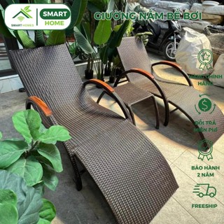 Giường, Ghế nằm bể bơi mây nhựa SMARTHOMES dùng tắm nắng thư giãn decor bể bơi, villa, resort