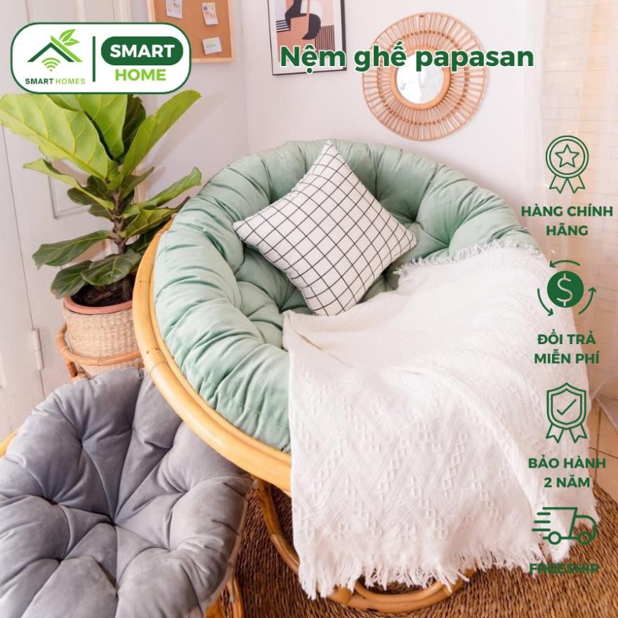 Nệm ghế papasan vải bố kèm bông gòn cao cấp, Ghế lười bập bênh thư giãn Papasan mây SMARTHOMES