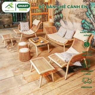  Bộ Bàn Ghế Cánh Én Cao Cấp Mây Nhựa SMARTHOMES Ban Công Sân Vườn Quán Cafe Phòng Khách Sang Trọng 