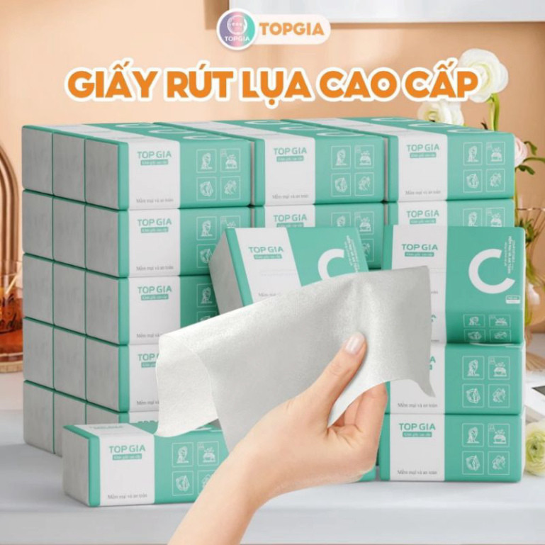 Giấy ăn rút lụa gói lớn Top Gia bịch 12 gói, 4 lớp siêu dai lau nước không bở,dính A25