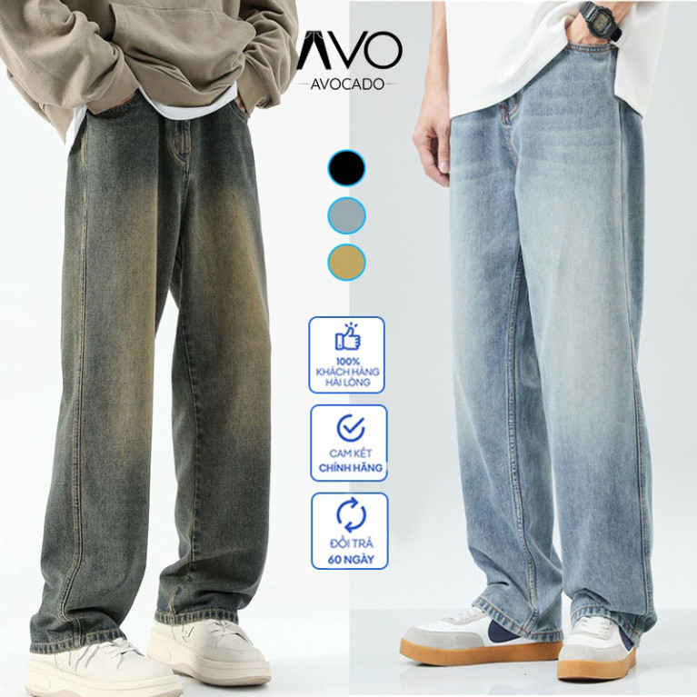 Quần jean baggy nam Xanh RETRO ống rộng xuông cạp cao Quần bò nam dáng suông xu hướng Avocado - Hàng mới về
