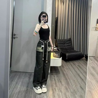 Quần ống suông nữ MELINA ( tặng kèm dây) quần jean ống rộng trơn basic thêu chữ KAKA size S M L 368