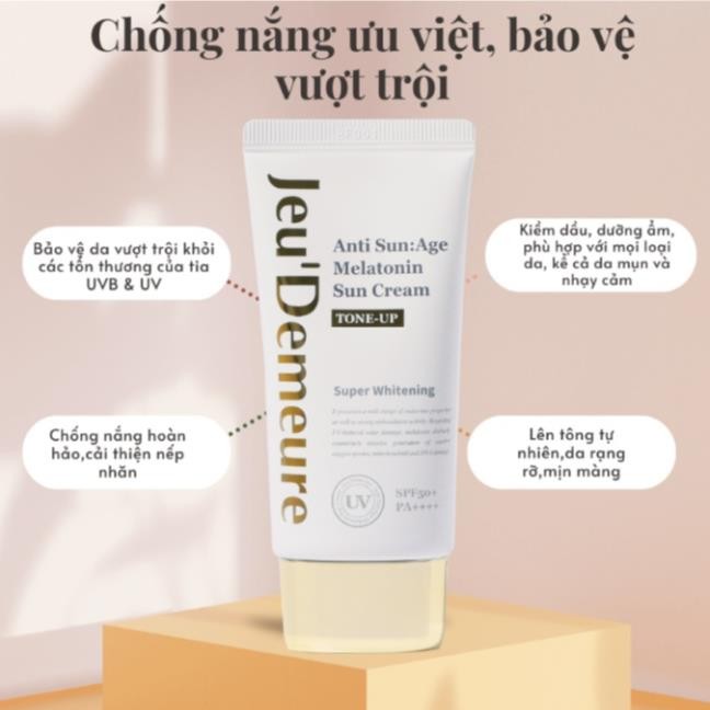 Kem chống nắng nâng tone Jeu'Demeure Anti Sun:Age Melatonin Sun Cream (Tone Up) SPF 50+/PA++++ 50g