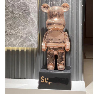 Tượng gấu Bearbrick bụng phệ đính kim sa màu Hồng trang trí nhà cửa, cửa hàng, spa (ko kèm bục ạ)