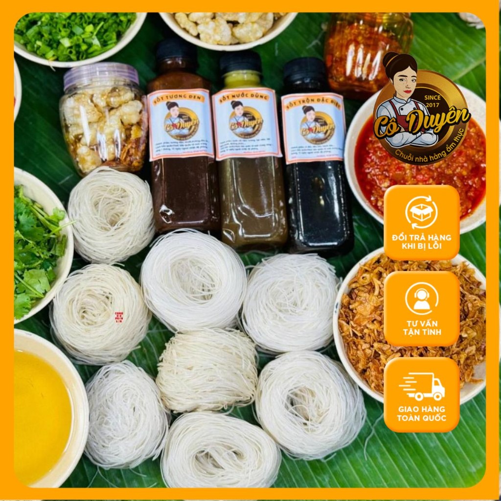 Phở khô Gia Lai Cô Duyên (Sét 8 phần lớn cho 8 người ăn) + 6 gia vị đầy đủ chế biến nhanh