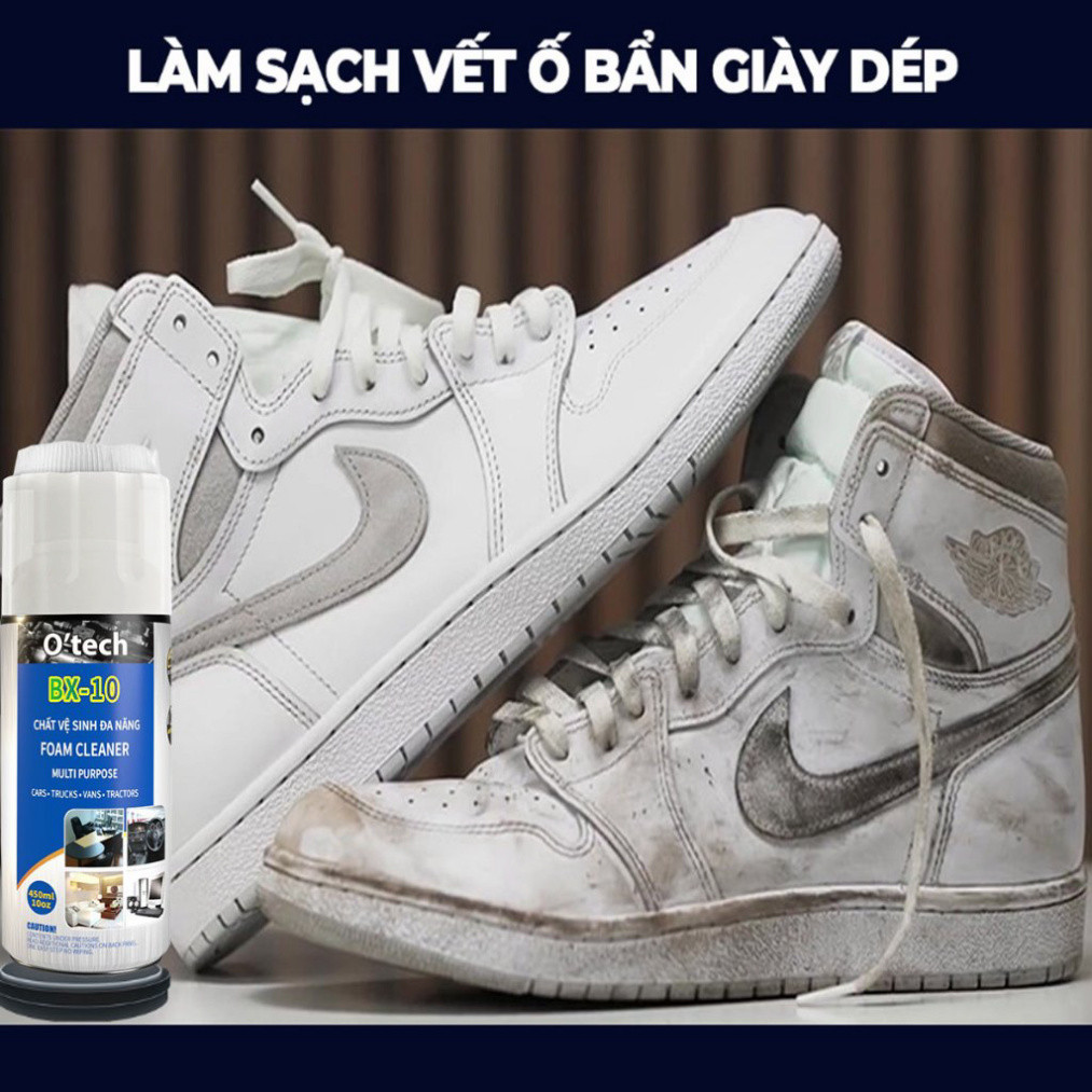 Chai xịt vệ sinh giày sneaker bọt tuyết nano BX10 giặt khô siêu tốc bảo vệ giày khỏi bị ố vàng, phai