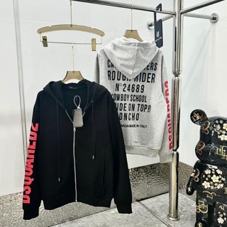 Áo Khoác DSQ2 Phối Chữ Đỏ Sọc Tay Siêu Đẹp. Áo Hoodie Khóa Zip Dày Dặn Dáng Rộng Nam Nữ Form Dáng Unisex Hotrend