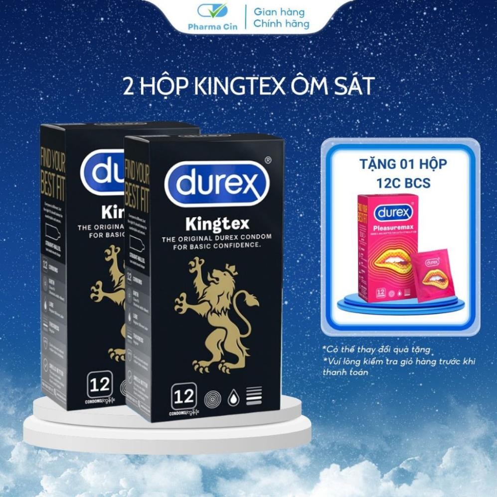 Combo 2 Hộp Bao Cao Su Durex Kingtex Ôm Sát Bôi Trơn Size 49Mm 12 Bao