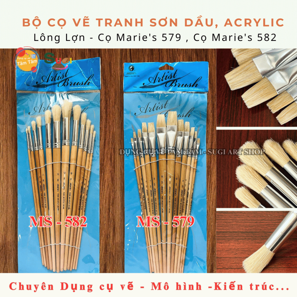 Bộ Cọ Vẽ Tranh Sơn Dầu, Acrylic - Lông Lợn - Cọ Marie's 579 , Cọ Marie's 582