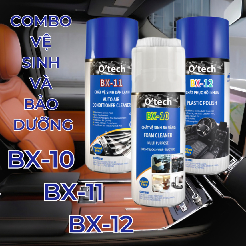 Combo tẩy rửa đa năng, vệ sinh dàn lạnh và phục hồi nhựa nhám, O'tech BX-10 + BX-11+ BX-12