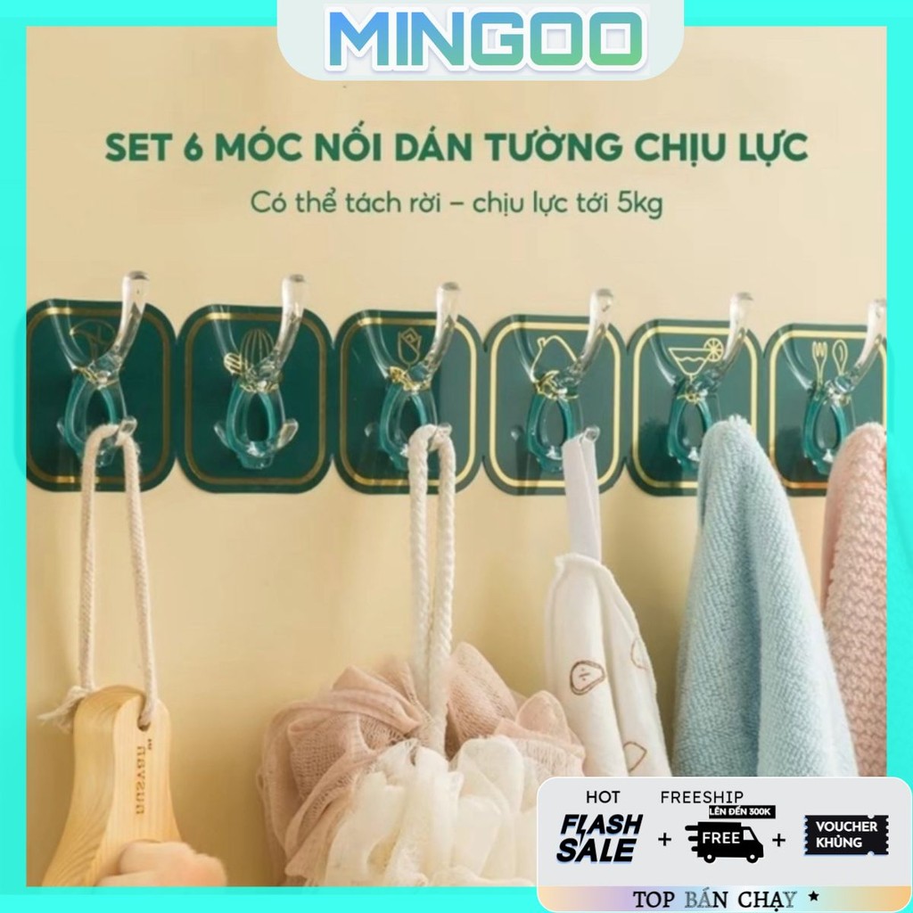 combo 6 Móc- 6 MÚI CÓ THỂ THÁO RỜI Treo Đồ Dán Tường Tự Dính Không Cần Khoan  【MÓC 6 MÚI】