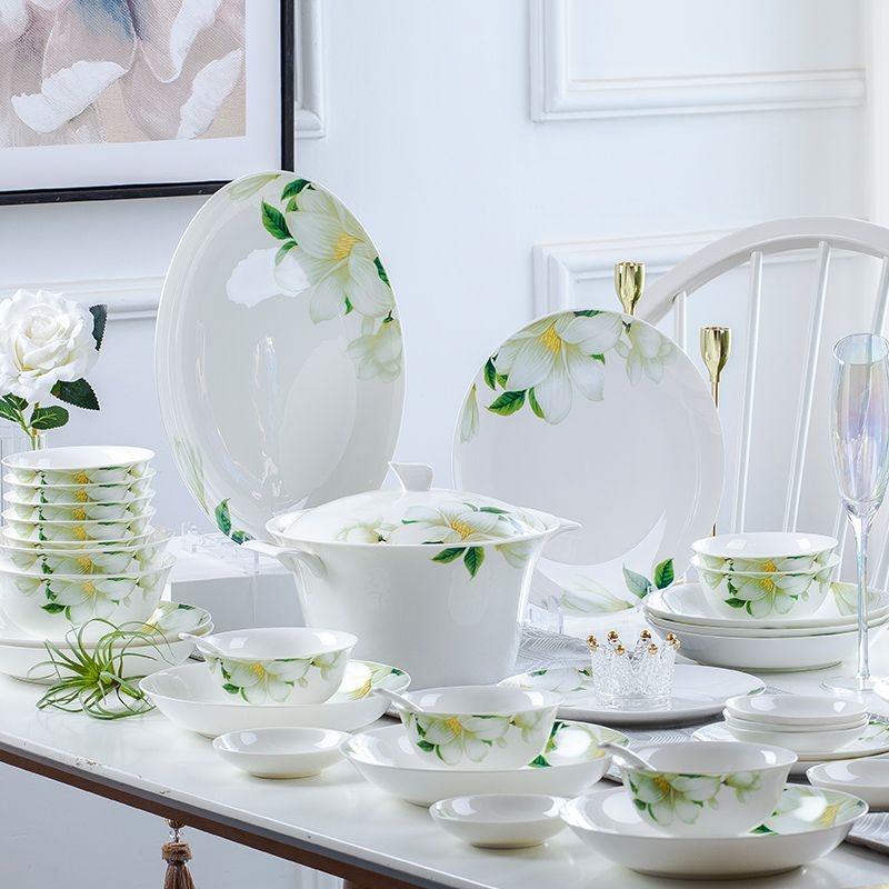 Bộ Bát Đĩa Bộ Bát Đĩa Bộ Bát Đĩa Sứ Xương Bộ Bát Đĩa Gốm Sứ Jingdezhen Bộ Đồ Gia Dụng Đơn Giản Tân G