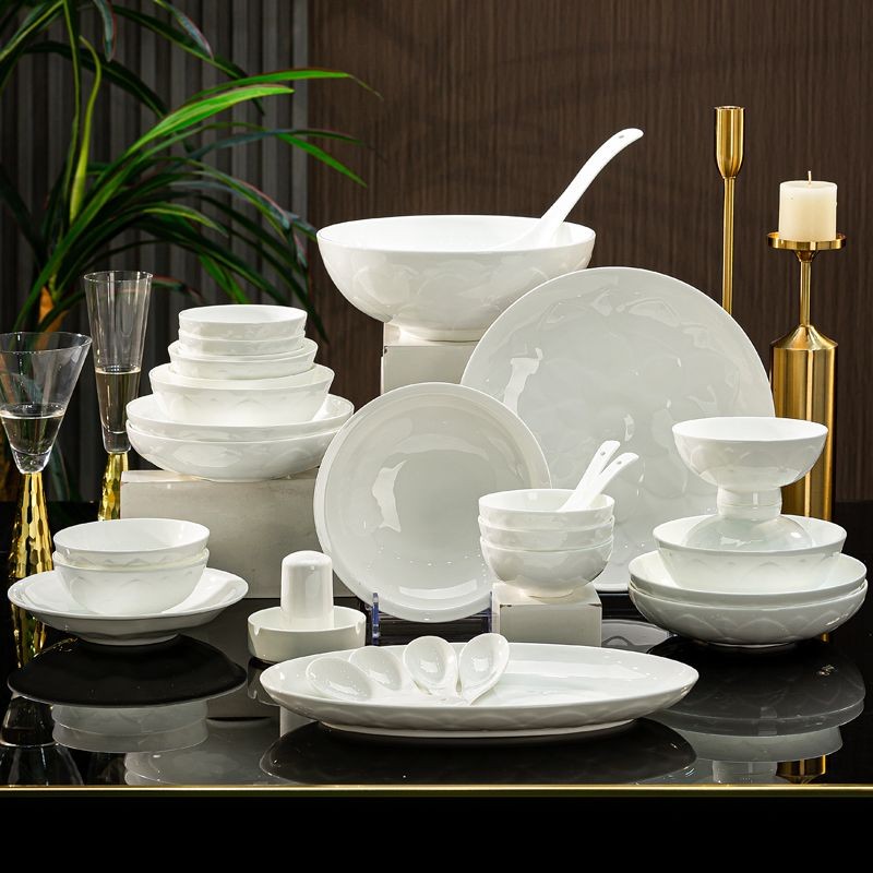 Bát Canh Gốm Sứ Jingdezhen Đơn Giản Bát Đĩa Gia Dụng Bộ Đồ Sứ Xương Đĩa Bát Đĩa Bát Đĩa Kết Hợp Bát 