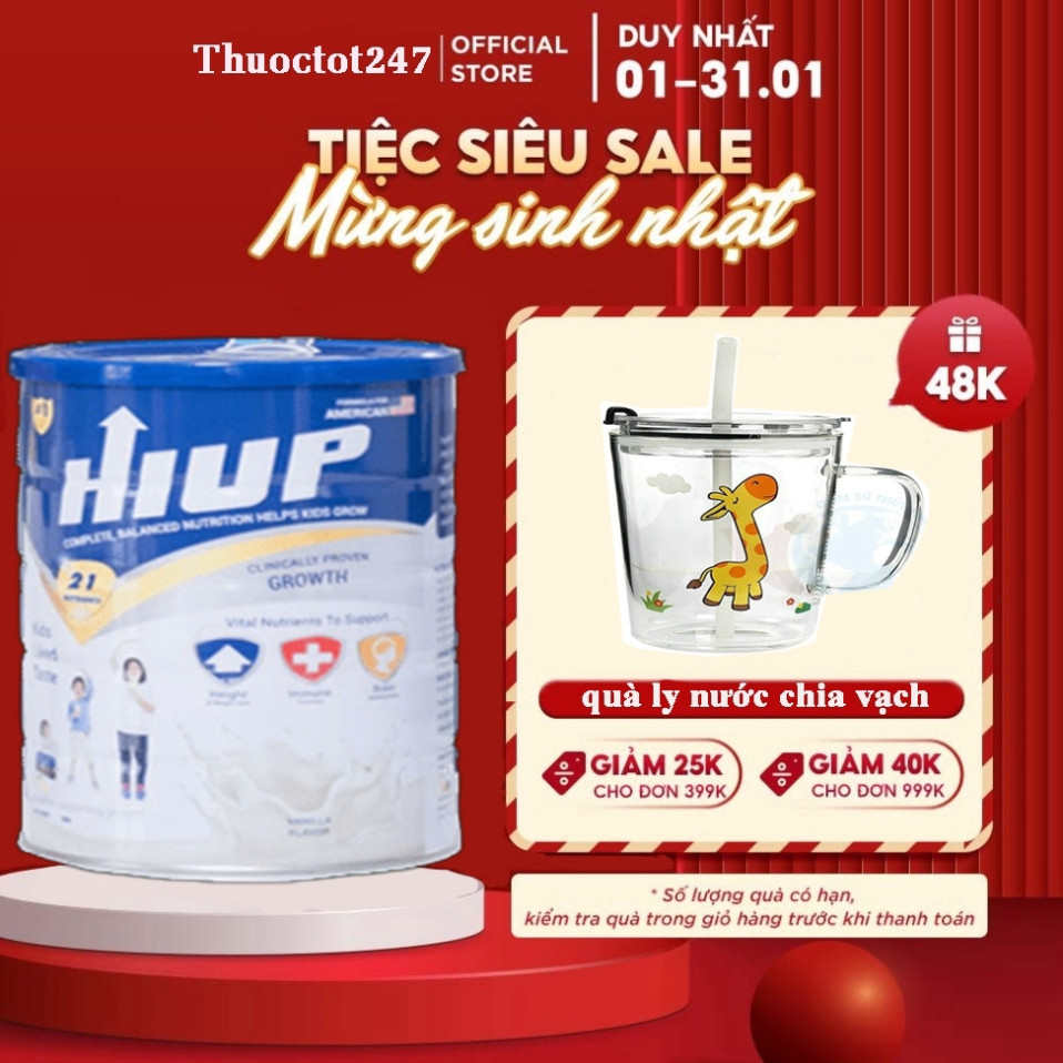 Sữa Hiup phát triển chiều cao cho bé từ 2-15 tuổi  650g phiên Bản mới nâng cấp chất lượng Nutrients 27.