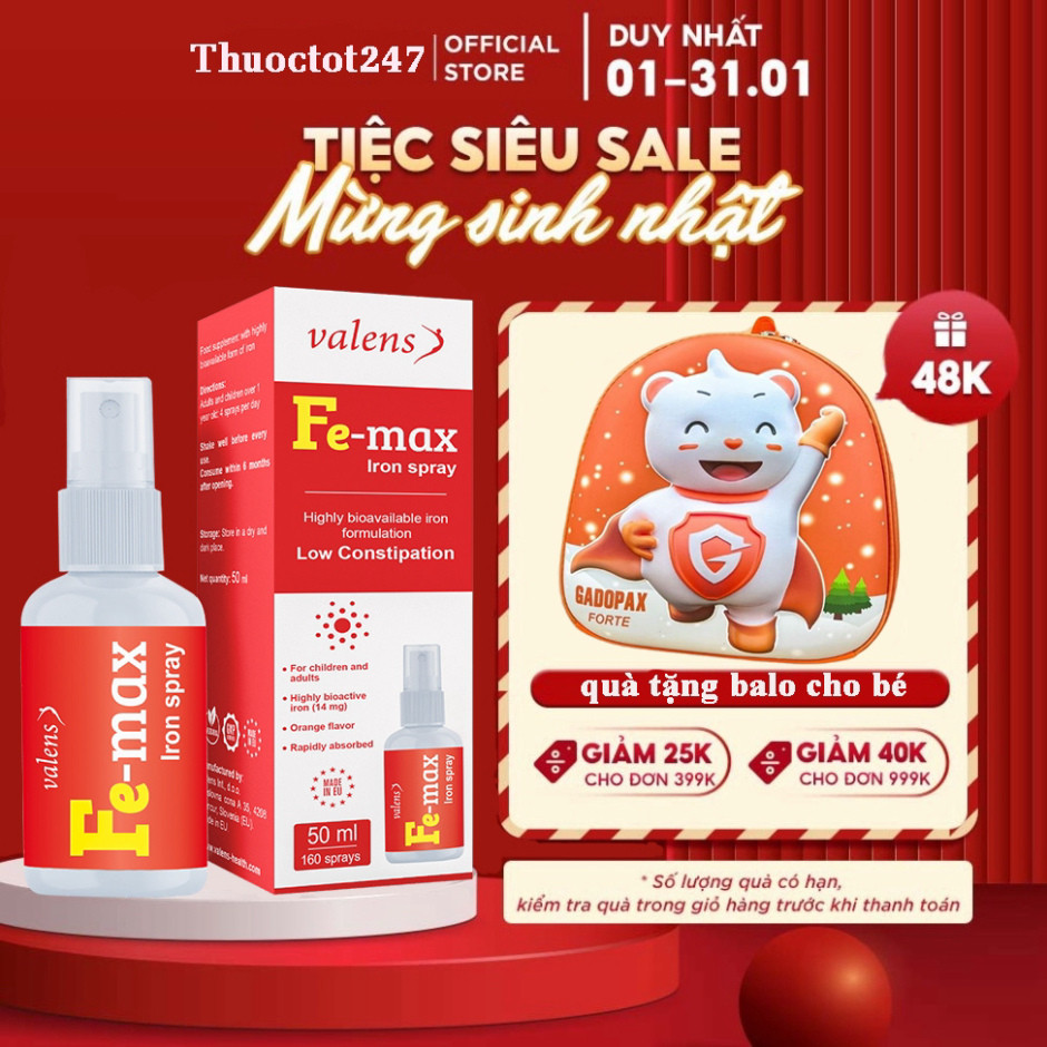 ( Hàng nhập khẩu) Sắt xịt Fe-Max Iron Spray / Femax phòng ngừa thiếu máu do thiếu sắt