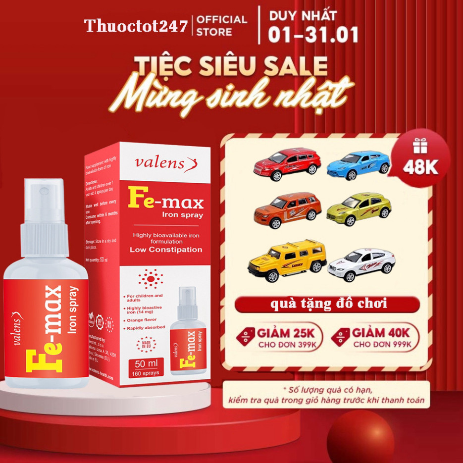 ( Hàng nhập khẩu) Sắt xịt Fe-Max Iron Spray / Femax phòng ngừa thiếu máu do thiếu sắt