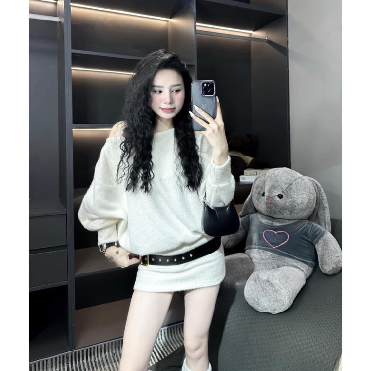 Váy Len Nữ, Váy Len Trễ  2 Vai Kèm Đai Chất Len Cao Cấp Chuẩn Hàng QC Loại 1 Hottrend 2024 - DP BOUT