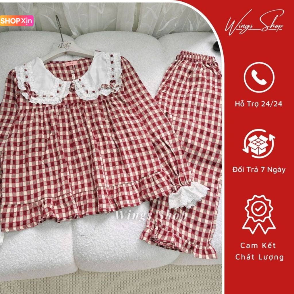 Bộ Đồ Ngủ Nữ, Bộ Mặc Nhà Pijama Thu Đông Chất Đũi Mềm Đẹp Cổ Bèo Phối Ren Tiểu Thư