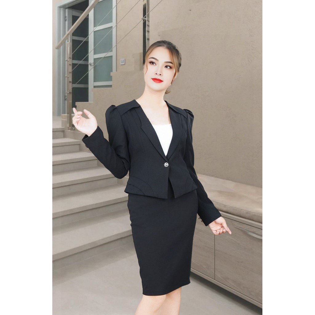 Áo vest đen gạo 2 lớp tay dài đáp vai ADH058DG