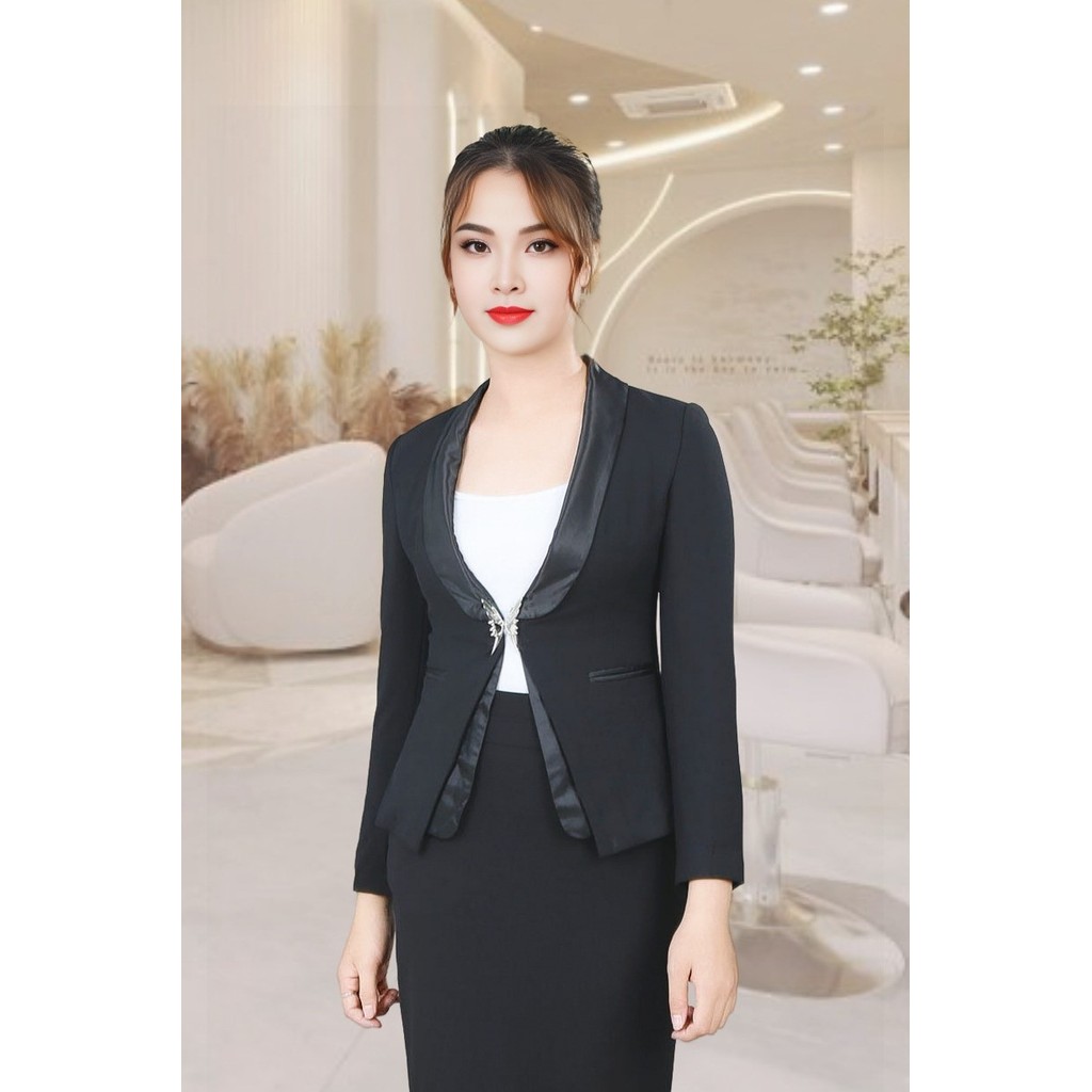 Áo vest đen gạo 2 lớp tay dài cổ ve tròn lé phi nắp túi ADH074DG
