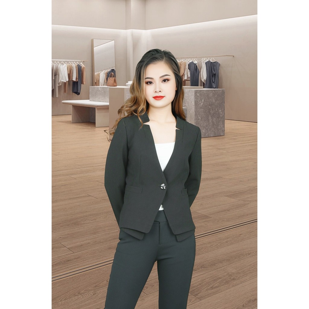 Áo vest đen gạo 2 lớp tay dài cổ xẻ 3 V ADH075DG