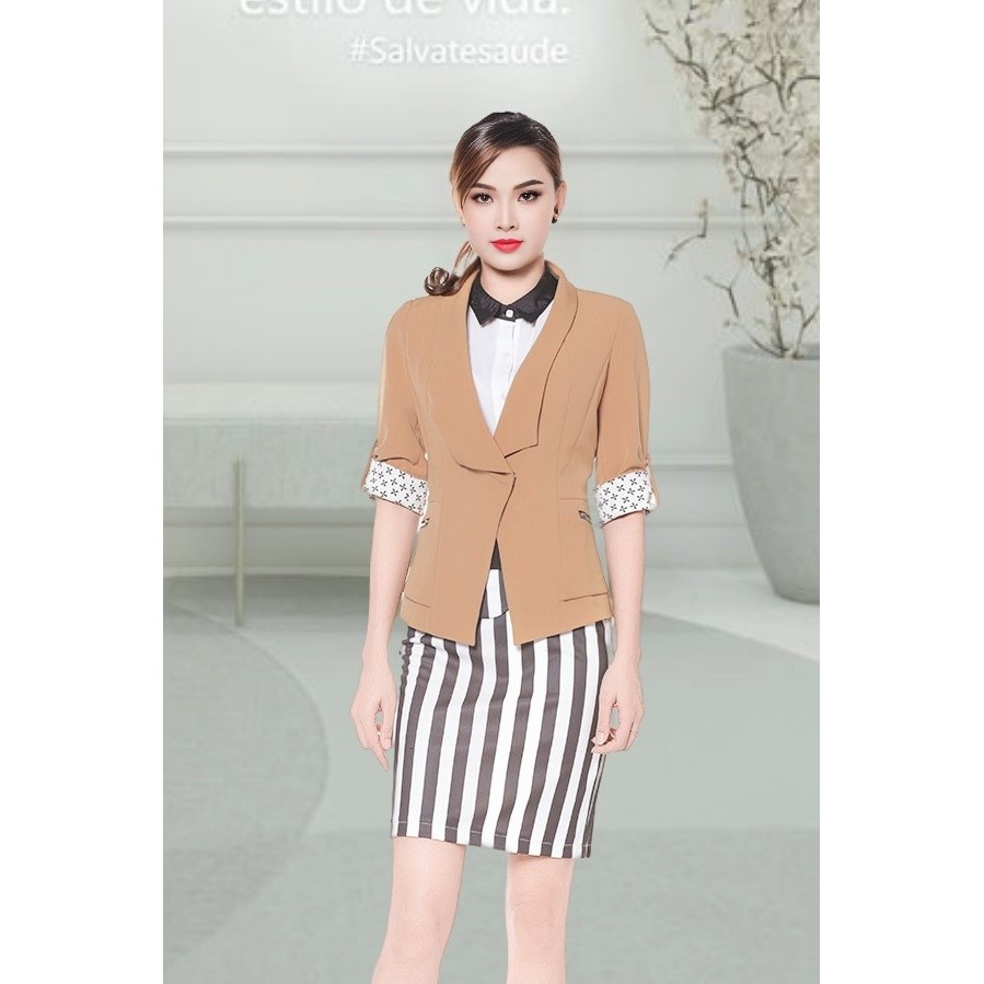 Áo vest nâu dài siêu nhẹ cổ sam vuông khuy bấm ADH0961NA