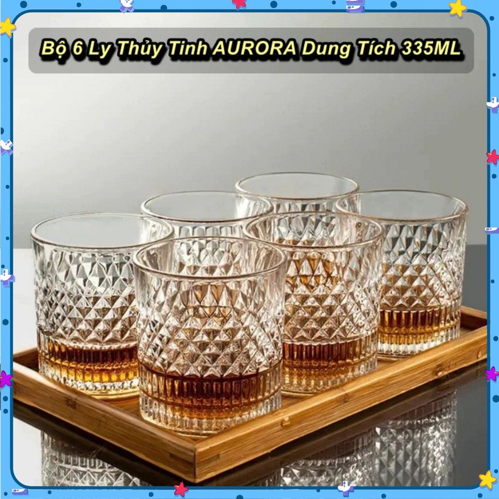 Bộ 6 Ly Thủy Tinh AURORA Dung Tích 335ML Cao Cấp 💯Store VN💯