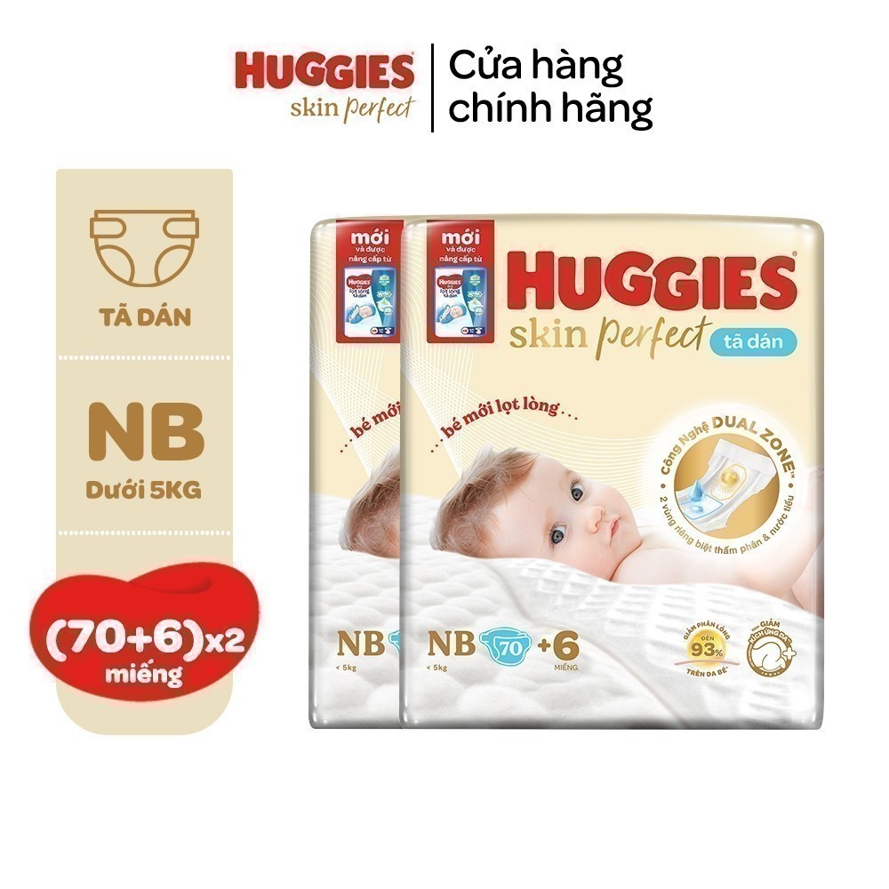Combo 2 Tã dán sơ sinh Huggies Skin Perfect NB40/NB70/S54/S80