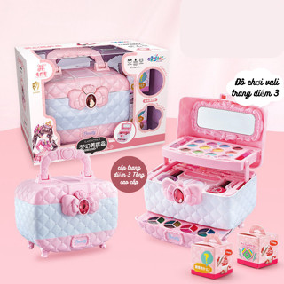 Bộ Đồ chơi valy trang điểm 3 Tầng cho bé gái, cốp trang điểm 3 Tầng cao cấp makeup thật dễ làm sạch