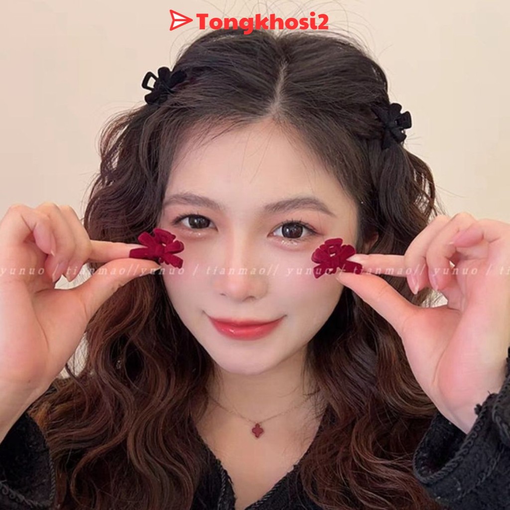 PVN65327 Set 2 Kẹp Tóc Nơ Nhỏ Bằng Vải Nhung Cao Cấp Phong Cách Công Chúa Cổ Điển Dành Cho Bạn Nữ