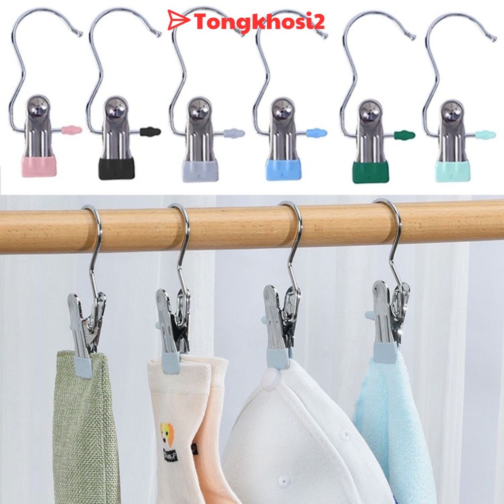 PVN61381 Set 5 Móc kèm kẹp treo quần áo, móc treo đồ đa năng bằng thép không rỉ, tiết kiệm diện tích tongkhosi2