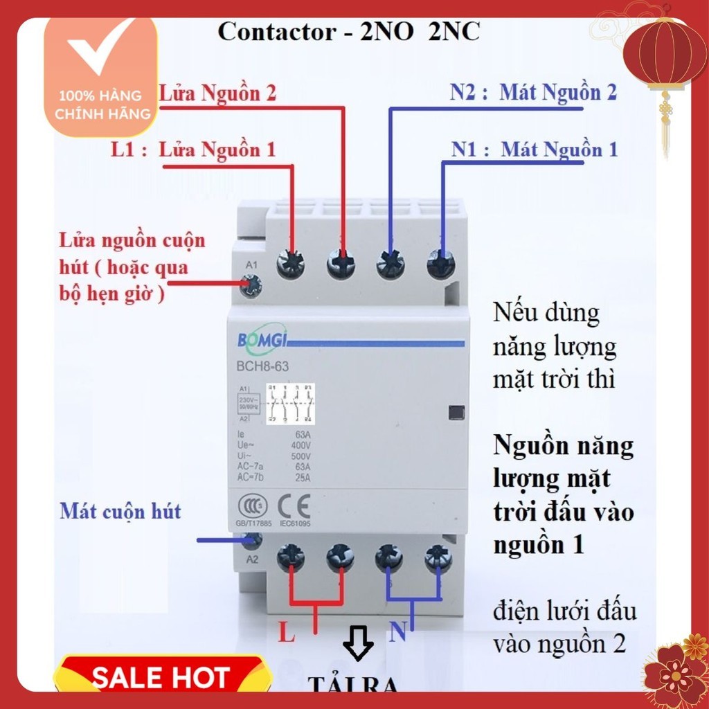 [MỚI] Contactor 63A 2NO 2NC Dùng làm chuyển nguồn không gián đoạn 2 công tơ 2P 63A