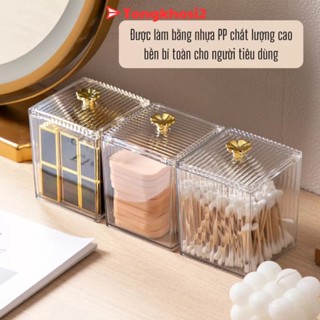 PVN60208 Hộp đựng bông tẩy trang, phụ kiện, đồ trang điểm hộp vuông chất liệu PP cao cấp hoạ tiết sóng vân sang trọng T2