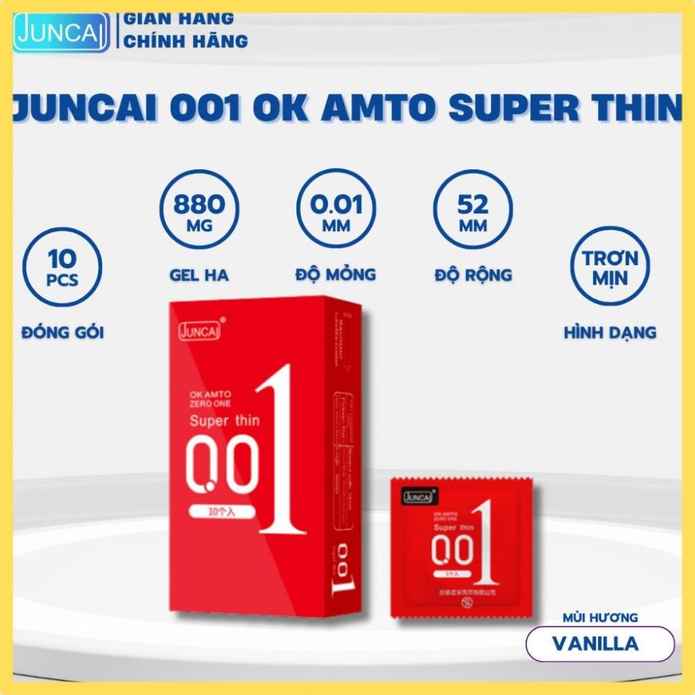 Bao cao su Siêu mỏng JUNCAI 001 Okamto Superthin Red Trơn mịn Công nghệ Nhật Bản size 52mm