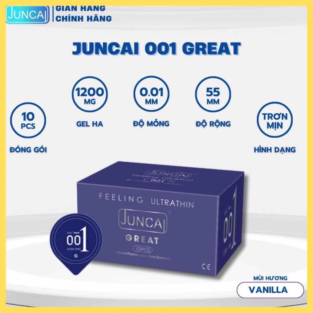 Bao cao su Siêu mỏng JUNCAI 001 Great Hương dâu tây Nhiều gel Kéo dài vật lý Mát lạnh size 55mm