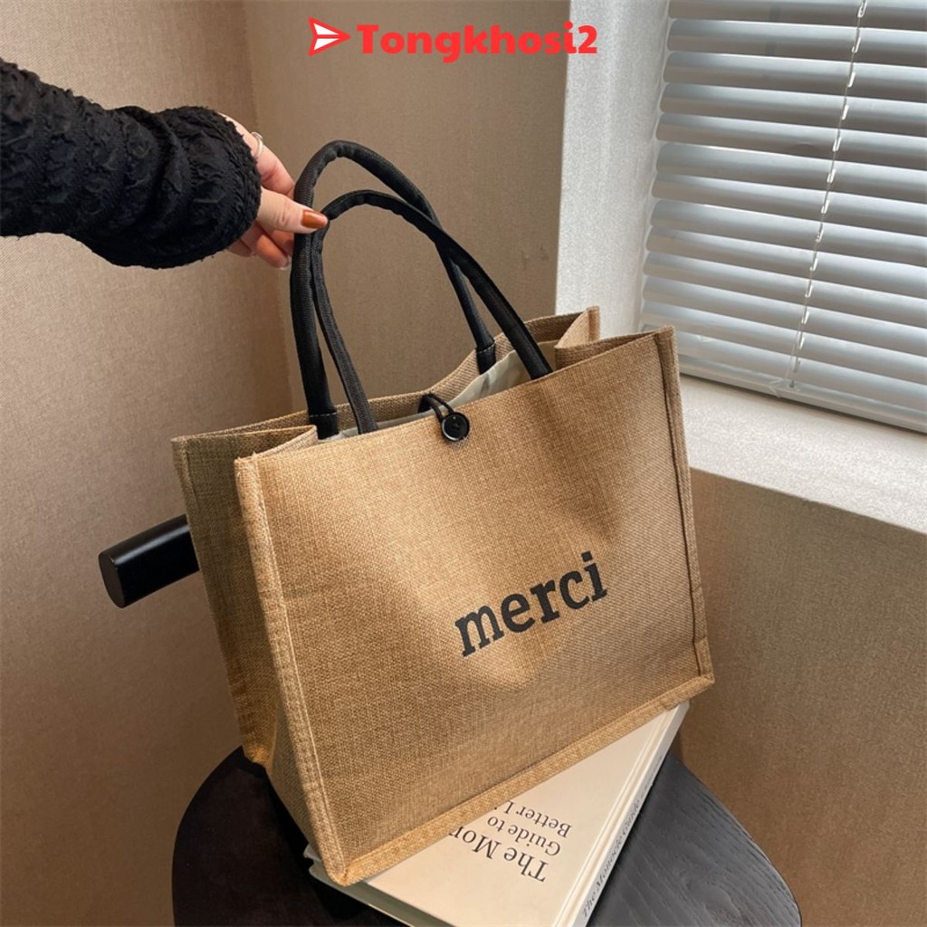 PVN2680 [Loại đẹp] Túi cói đi biển túi cói MERCI hot hit T2